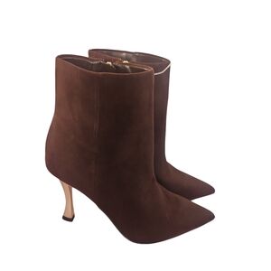 Nine West Wnpasey Woman Brown Sueded Stiletto Gold Heeled Ankle Boots Size 5.5M